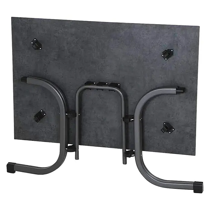 Siena Garden Urban Lights Gartenmöbel-Set Square Sessel/Sola Tisch - 5 -tlg., Polypropylen, Olive/Anthrazit - Unterseite eines grauen Tisches mit stabilen Metallbeinen. Ideal für Innen- und Außenbereiche, robust und langlebig.