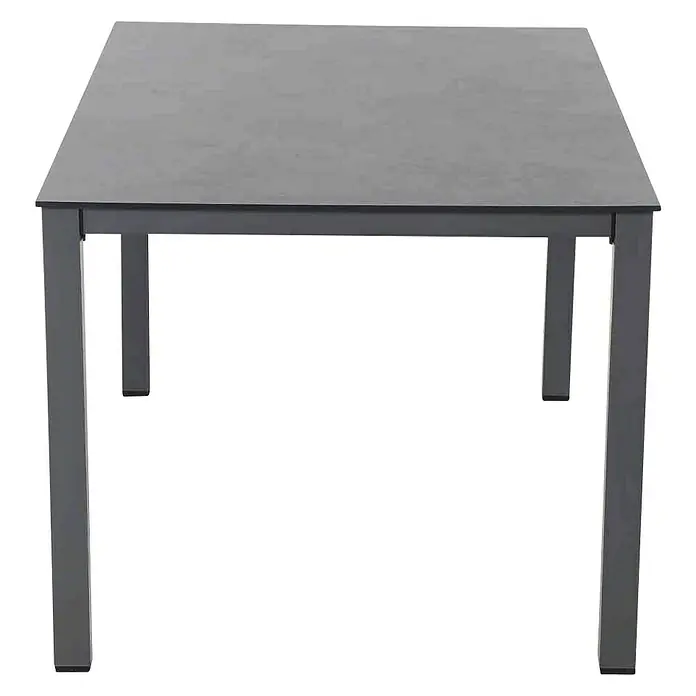 Siena Garden Gartentisch Sola - L x B x H: 160 x 90 x 72 cm, Aluminium, HPL, Rechteckig, Dark Stone - Detailansicht eines modernen, grauen Gartentisches mit klaren Linien und schlichtem Design.