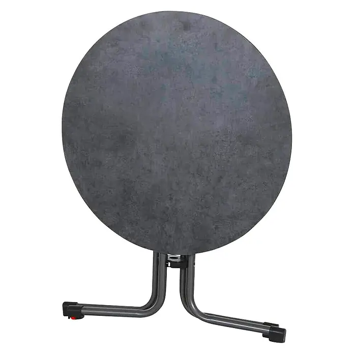 Siena Garden Urban Lights Gartenmöbel-Set Square Stuhl/Sola Tisch - 3 -tlg., Polypropylen, Olive/Anthrazit - Hier ist ein runder Klapptisch mit einem robusten, dunklen Finish, ideal für vielseitige Nutzung und einfache Lagerung.