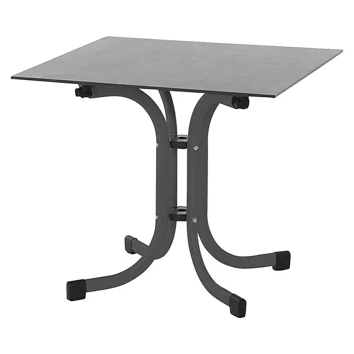 Siena Garden Balkontisch Sola - L x B x H: 80 x 80 x 70 cm, Stahl, HPL, Klappbar, Quadratisch, Anthrazit - Quadratischer Gartentisch mit grauem Top und geschwungenem Metallgestell für den Außenbereich.