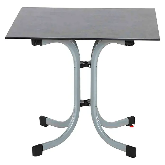 Siena Garden Balkontisch Sola - L x B x H: 80 x 80 x 70 cm, Stahl, HPL, Klappbar, Quadratisch, Silber/Dunkelgrau - Ansicht eines grauen Klapptisches mit einer grauen Tischplatte, der sich ideal für den Innen- und Außenbereich eignet.
