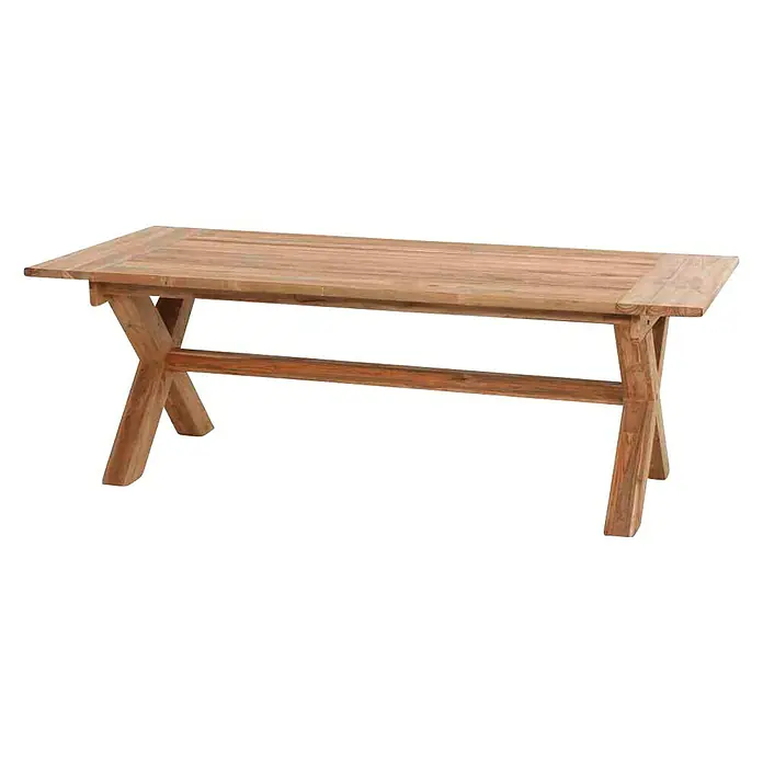 Siena Garden Gartentisch Cardiff - L x B x H: 180 x 100 x 76 cm, Teak, Rechteckig, Naturbraun - Stilvoller Holztisch mit markanter X-förmiger Beinbasis, ideal für Esszimmer oder Terrasse, der rustikalen Charme und Funktionalität verbindet.