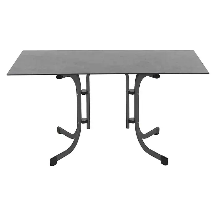 Siena Garden Gartentisch Sola - L x B x H: 140 x 90 x 71 cm, Stahl, HPL, Rechteckig, Anthrazit - Bild einer grauen Klapptisch, ideal für Veranstaltungen. Robustes Design mit klappbaren Beinen für einfache Lagerung.