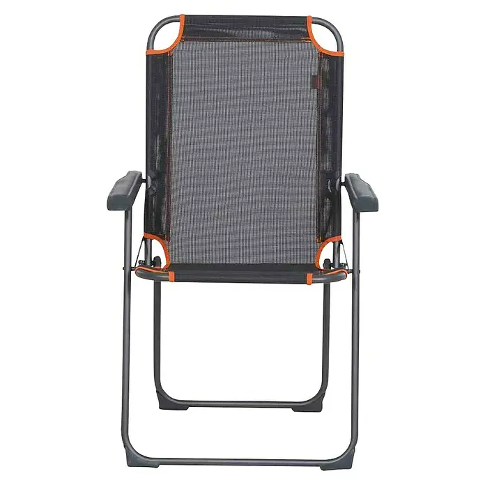 Siena Garden Campingstuhl Comfort - Aluminium, Polyester, Klappbar, Anthrazit, Rot, B x T x H: 57,5 x 69,5 x 95 cm - Ein grauer Klappstuhl mit Netzrückenlehne und orangen Akzenten, ideal für den Außenbereich. Praktisch und komfortabel.
