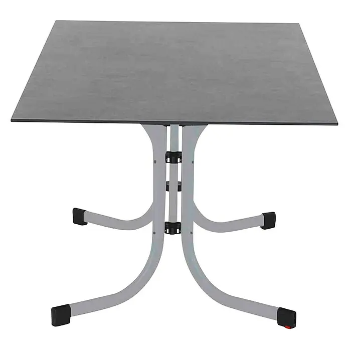 Siena Garden Gartentisch SolaL x B x H: 160 x 90 x 71 cm, HPL, Stahl, Silber/Dunkelgrau, Klappbar - Grauer, quadratischer Tisch mit silberfarbenem Gestell und schwarzen Füßen. Ideal für Camping oder den Garten.