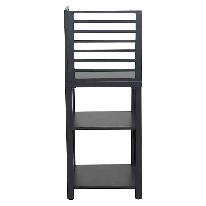 Siena Garden Grillküchen-Modul TexasAnthrazit, B x T x H: 56 x 56 x 90 cm, Aluminium - Das Bild zeigt ein graues Gartenregal mit drei Ablageflächen, das sich ideal für die Aufbewahrung von Pflanzen oder Gartengeräten eignet.