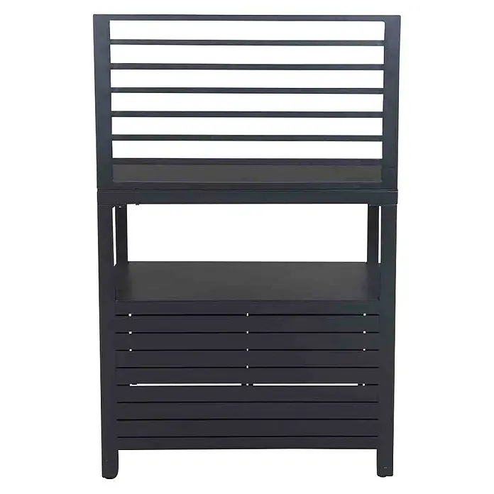 Siena Garden Outdoorküchen-Modul Texas - Anthrazit, B x T x H: 90 x 56 x 90 cm - Ein schwarzes Regal mit horizontalen Streben und zwei Ablageflächen, ideal für Ordnung und Stil.
