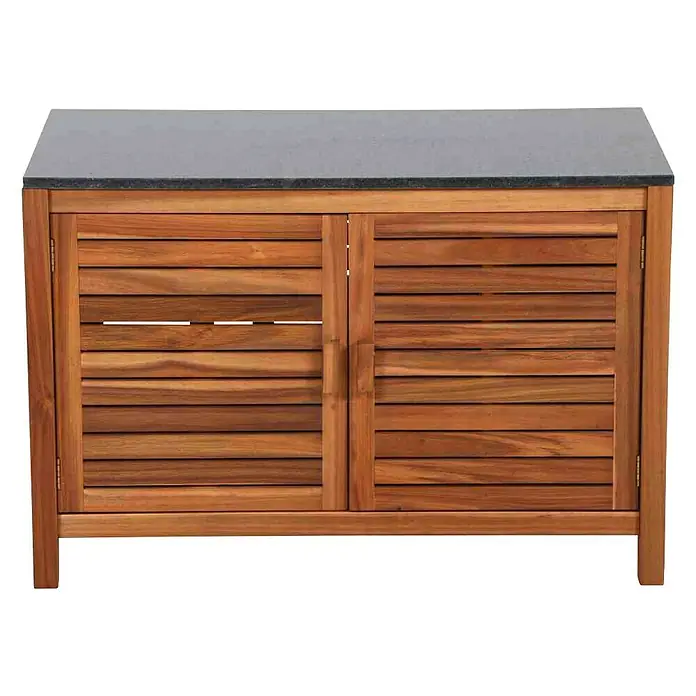 Siena Garden Outdoorküchen-Modul Riva - Natur/Dunkelgrau, B x T x H: 100 x 52 x 67 cm, Granit - Holzschrank mit dunkler Platte, der Stauraum und eine stilvolle Oberfläche bietet. Ideal für verschiedene Einrichtungsstile.