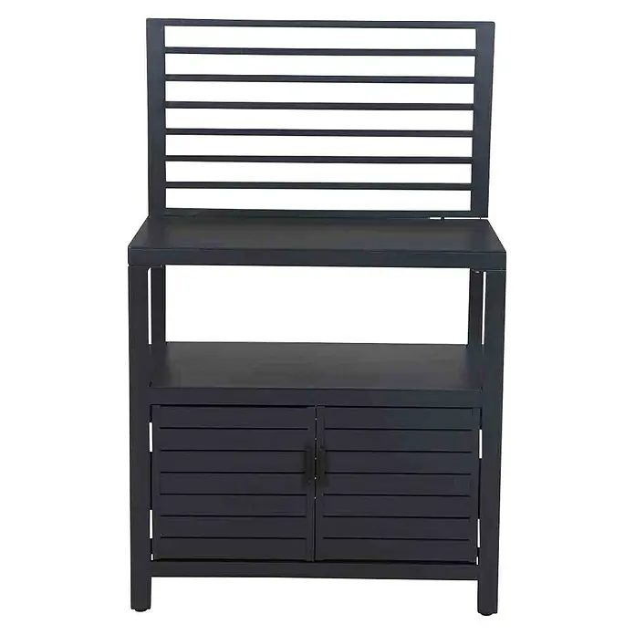 Siena Garden Outdoorküchen-Modul Texas - Anthrazit, B x T x H: 90 x 56 x 90 cm - Abgebildeter grauer Außenschrank mit Lamellentüren und Arbeitsfläche, ideal für Gartenarbeit und Lagerung im Freien.