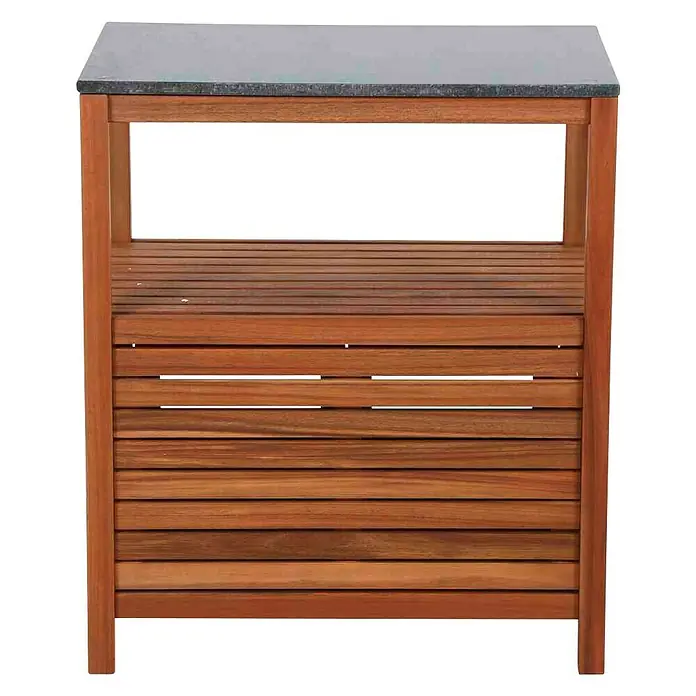 Siena Garden Outdoorküchen-Modul Riva - B x T x H: 75 x 52 x 87 cm, Granit, Natur/Dunkelgrau - Holzküchenschrank mit einer grauen Arbeitsplatte. Ideal für die Zubereitung von Speisen im Freien.