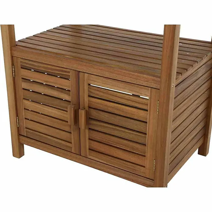 Siena Garden Outdoorküchen-Modul Riva - B x T x H: 75 x 52 x 87 cm, Granit, Natur/Dunkelgrau - Holzschrank mit Lamellentüren und Ablagefläche. Der Schrank ist aus Holz gefertigt und hat ein schlichtes, modernes Design.