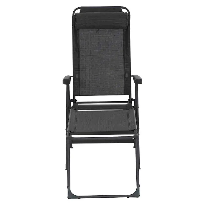 Siena Garden Beinauflage Comfort - Anthrazit - Frontansicht eines verstellbaren, schwarzen Relaxsessels mit Armlehnen für den Außenbereich.
