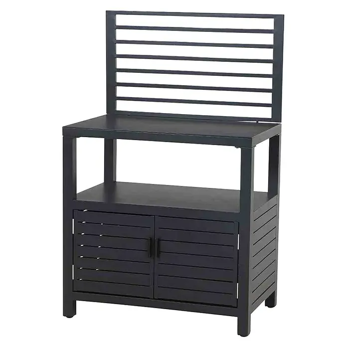 Siena Garden Outdoorküchen-Modul Texas - Anthrazit, B x T x H: 90 x 56 x 90 cm - Schwarzer Outdoor-Servierwagen mit Stauraum und Lamellen-Design. Bietet praktische Arbeitsfläche und Aufbewahrung für Grillzubehör im Garten.