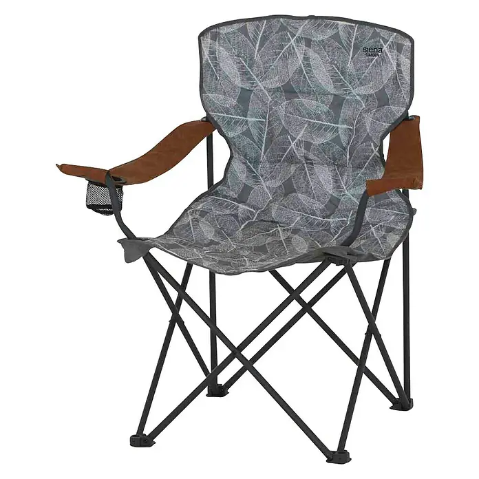 Siena Garden Campingstuhl Natura - Klappbar, Grau, B x T x H: 90 x 61 x 95,5 cm - Campingstuhl mit Blätterdruck und braunen Armlehnen. Der Stuhl ist zusammenklappbar und leicht zu transportieren.