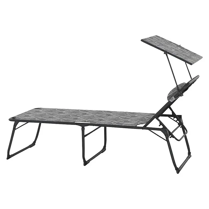 Siena Garden Campingliege NaturaGrau, Metall, Rückenlehne verstellbar - Eine graue Sonnenliege mit verstellbarem Sonnendach und Kopfteil, ideal für entspannte Stunden im Freien.