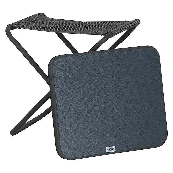 Siena Garden Tischaufsatz Comfort für HockerL x B: 48,5 x 41 cm, Grau - Zusammengeklappter Siena Garden Falthocker mit dunkelgrauem Bezug und stabilem Gestell für komfortables Sitzen im Freien.