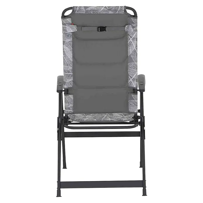 Siena Garden Garten-Positionssessel Natura - Rückenlehne verstellbar, Grau, B x T x H: 61 x 67,5 x 121 cm - Aufnahme eines Campingstuhls mit Armlehnen, grau mit weißem Blätterdruck, ideal für Outdoor-Aktivitäten und Komfort.