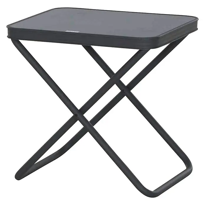 Siena Garden Tischaufsatz Comfort für HockerL x B: 48,5 x 41 cm, Grau - Dieser Artikel zeigt einen Klapptisch mit einer grauen Tischplatte und einem robusten Metallgestell, ideal für den flexiblen Einsatz im Innen- und Außenbereich.