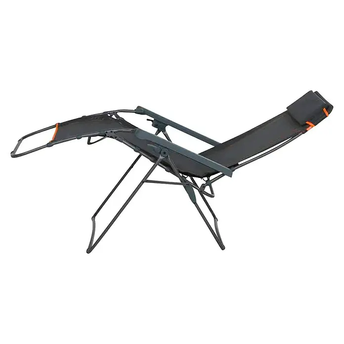 Siena Garden Garten-Liegestuhl ComfortAnthrazit, Klappbar - Ein stilvoller, verstellbarer Relaxsessel in Grau und Schwarz mit Akzenten in Orange, ideal für entspannte Stunden im Freien.