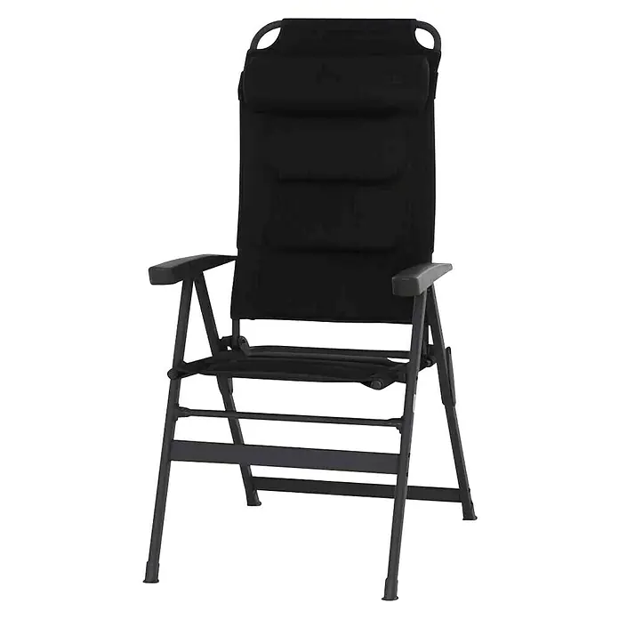 Siena Garden Garten-Positionssessel Premium +Schwarz, Rückenlehne verstellbar - Aufnahme eines schwarzen, hochlehnigen Klappstuhls mit Armlehnen, der Komfort und Funktionalität für den Außenbereich bietet.