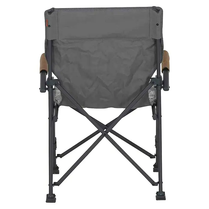 Siena Garden Campingstuhl NaturaGrau, Regiestuhl - Rückansicht eines grauen Campingstuhls mit Armlehnen und einem stabilen, kreuzförmigen Gestell. Der Stuhl ist leicht und ideal für den Außenbereich.