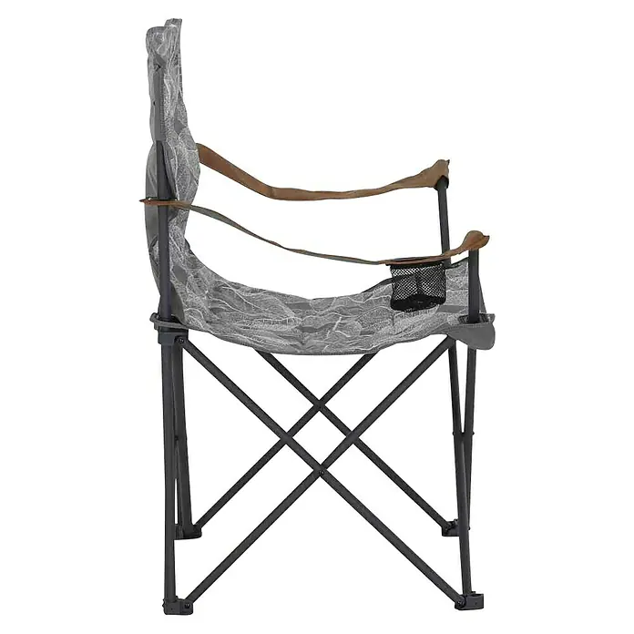 Siena Garden Campingstuhl Natura - Klappbar, Grau, B x T x H: 90 x 61 x 95,5 cm - Abbildung eines faltbaren Campingstuhls mit Getränkehalter und grauem Musterbezug, ideal für Outdoor-Aktivitäten.
