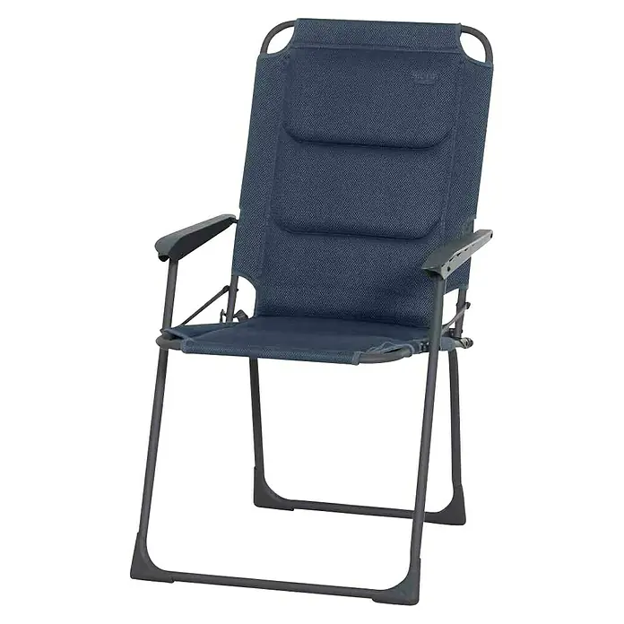 Siena Garden Campingstuhl Premium - Klappbar, Dunkelblau, B x T x H: 57,5 x 68 x 100 cm - Hier sehen wir einen blauen Campingstuhl mit Armlehnen und hohem Rücken für Komfort im Freien.