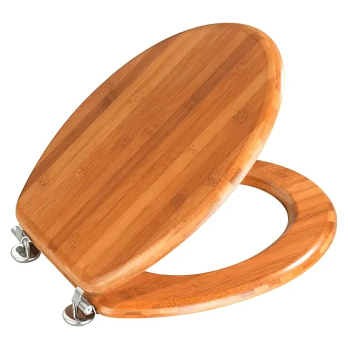 Wenko WC-Sitz Bambus - Holz, Dunkelbraun - Ein stilvoller Toilettensitz aus Bambusholz mit glänzenden Chrombeschlägen, der jedem Badezimmer einen Hauch von natürlicher Eleganz verleiht.