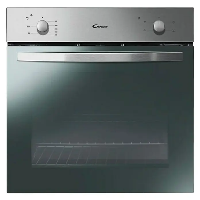 Marinelli Cucine Vormontierte Winkelküche Cassiopea - B x T: 250 x 225 cm, Hellgrau, Mit Elektrogeräten, Spüle rechts - Candy Einbaubackofen aus Edelstahl mit Drehreglern zur Temperatureinstellung und Funktionsauswahl für vielfältige Kochbedürfnisse.