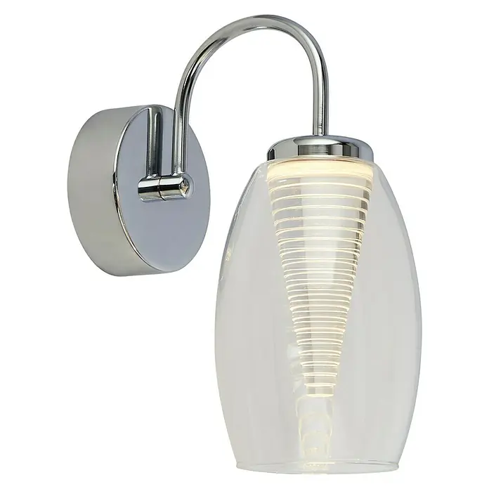 Searchlight Wandleuchte - 6 W, L x B x H: 200 x 11,5 x 265 cm, Chrom, Farblos - Elegante Wandleuchte mit klarem Glasschirm und spiralförmigem Leuchtmittel, ideal für stilvolle Beleuchtung im Innenbereich.