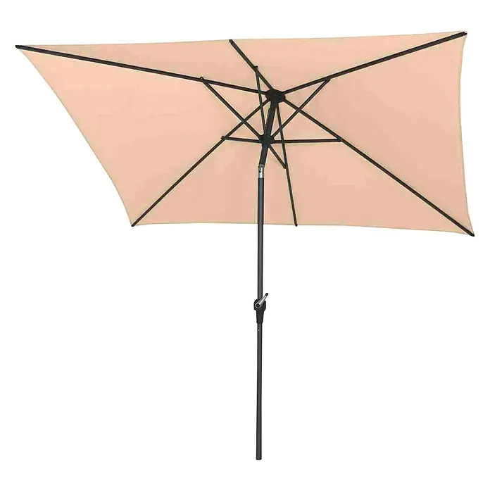 Siena Garden Marktschirm AvioEcru, Bespannungsmaß (L x B): 200 x 250 cm - Ein rechteckiger, hautfarbener Sonnenschirm mit einem schwarzen Gestell und einem soliden, schwarzen Mast.