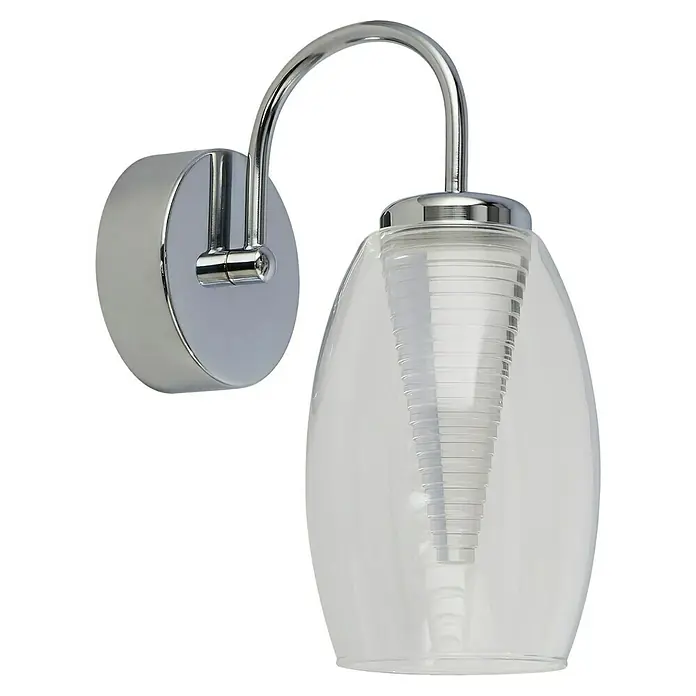 Searchlight Wandleuchte - 6 W, L x B x H: 200 x 11,5 x 265 cm, Chrom, Farblos - Elegante Wandleuchte mit Chromarm und klarem Glasschirm, ideal für moderne Badezimmer.