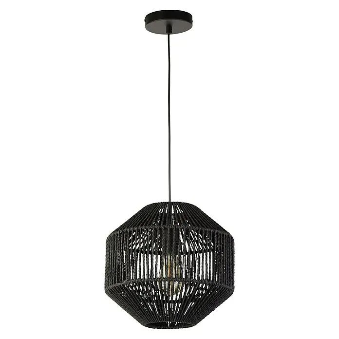 Searchlight Pendelleuchte - 60 W, L x B x H: 30 x 30 x 150 cm, Schwarz, Schwarz, E27 - Eine moderne, schwarze Hängeleuchte mit einem dekorativen, seilumwickelten Lampenschirm. Sie bietet eine stilvolle Beleuchtung.