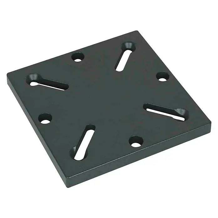 Siena Garden Adapterplatte Bodenständer - Passend für: Schirme mit einem Lochabstand von 64 mm bis 113 mm, Stahl - Graue quadratische Montageplatte mit Löchern und Schlitzen zur sicheren Befestigung von Geräten.