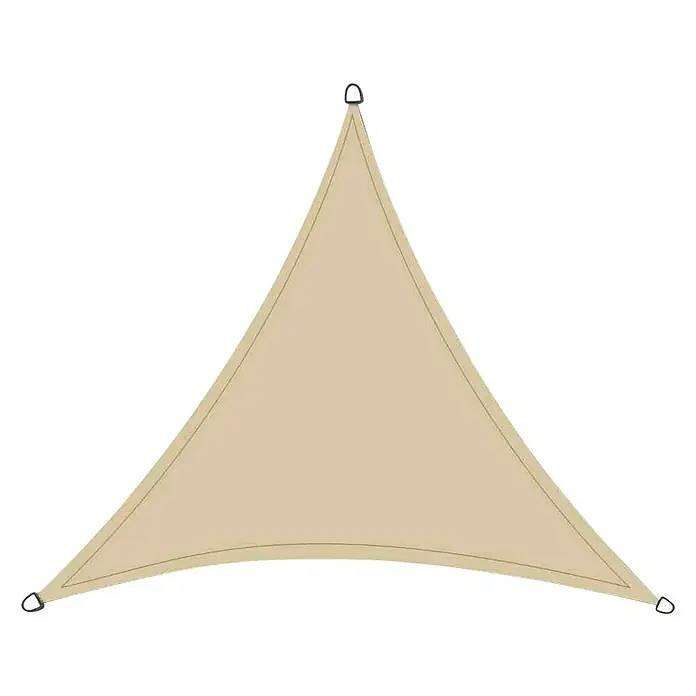 Siena Garden Sonnensegel Solino - L x B: 360 x 360 cm, Ecru, Dreieckig - Dreieckiges Sonnensegel aus beigem Stoff mit verstärkten Ecken und Metallringen zur Befestigung für effektiven Sonnenschutz im Freien.