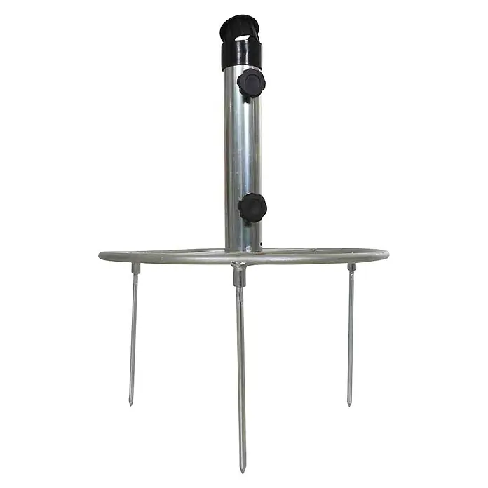 Siena Garden Rasendorn Universal - Stahl, Für Rohrdurchmesser: 32 mm - 48 mm - Metallständer mit drei Beinen, einem runden Rahmen und einer justierbaren Mittelsäule mit schwarzen Stellschrauben für vielseitige Anwendungen.