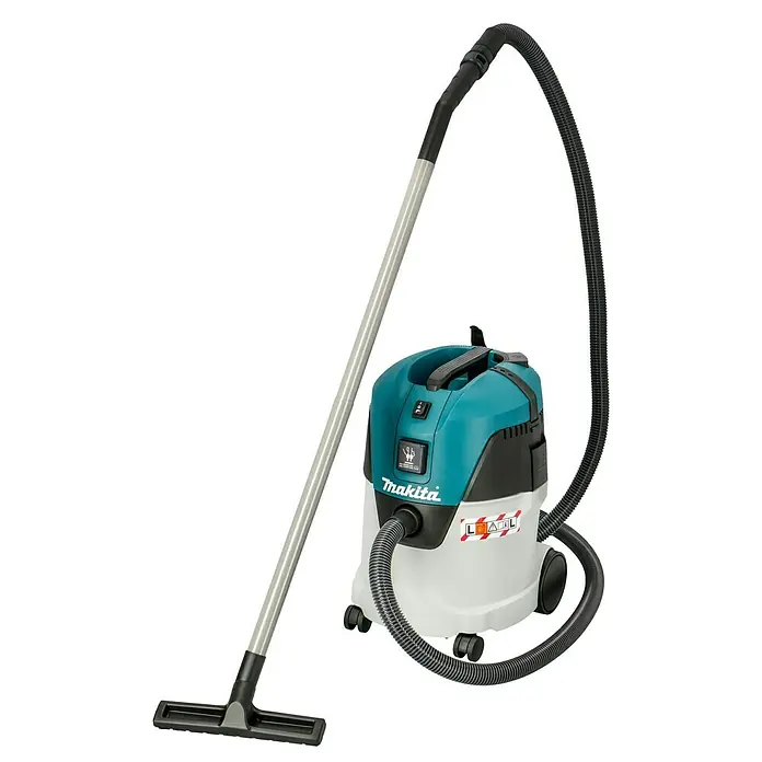 Makita Elektro-Nass- & Trockensauger VC2512L - 1.000 W, 25 l - Ein türkisfarbener Makita Nass- und Trockensauger mit Schlauch und Stiel. Ideal für Werkstatt und Baustelle, um Staub & Schmutz zu beseitigen.