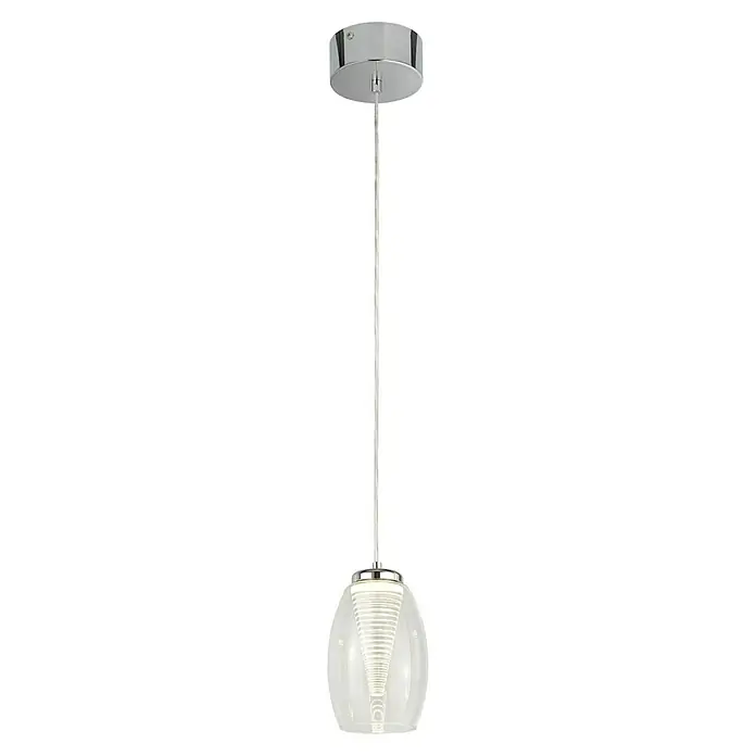 Searchlight Pendelleuchte rund - Ø x H: 115 mm x 195 cm, Transparent, Chrom - Elegante Pendelleuchte mit klarem Glaskörper und spiralförmiger Innenstruktur, ideal für moderne Interieurs.