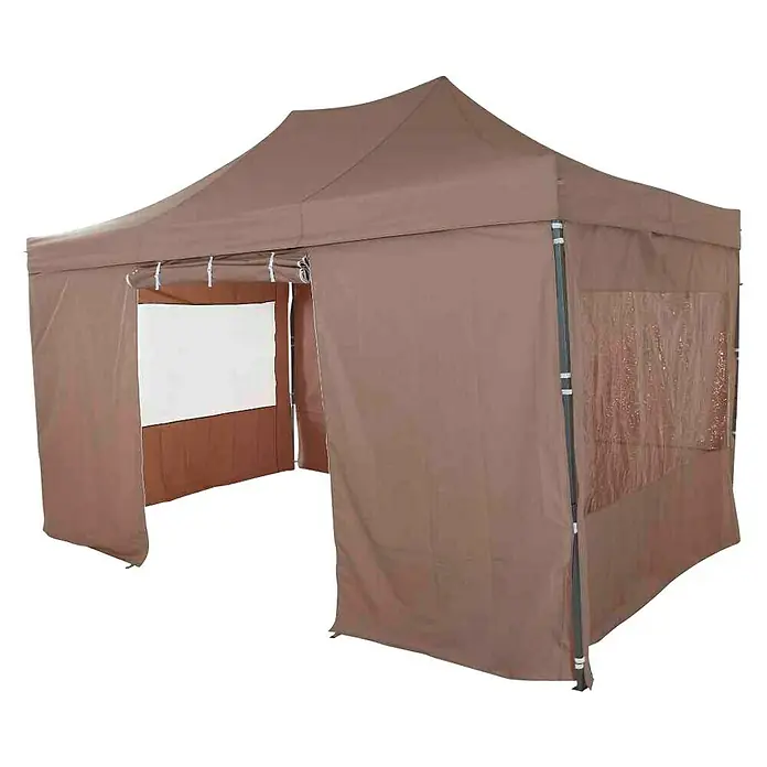 Siena Garden Faltpavillon Allrounder - B x T: 450 x 300 cm, Farbe Dach: Taupe - Braunes Partyzelt mit stabilen Rahmen und wasserabweisenden Seitenwänden für Veranstaltungen im Freien und einfachen Aufbau.
