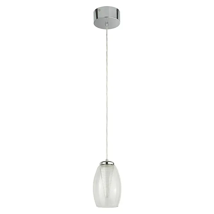 Searchlight Pendelleuchte rund - Ø x H: 115 mm x 195 cm, Transparent, Chrom - Eine elegante Pendelleuchte mit einem klaren Glaslampenschirm und einer verchromten Aufhängung, die ein modernes Design ausstrahlt.