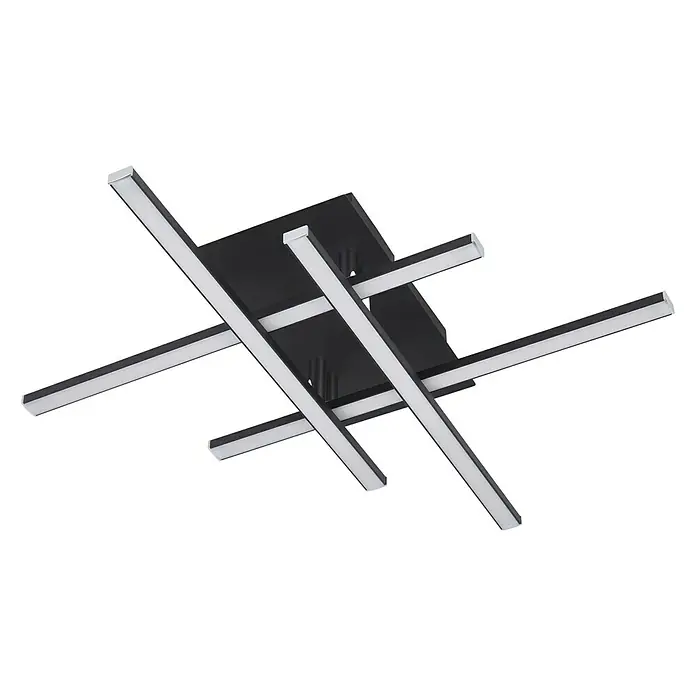 Searchlight LED-Deckenleuchte - 20 W, L x B x H: 45,5 x 45,5 x 85 cm, Schwarz, Weiß, 4 Stk. - Deckenleuchte mit schwarzer quadratischer Basis und vier sich kreuzenden linearen Leuchten mit integriertem LED-Lichtband.