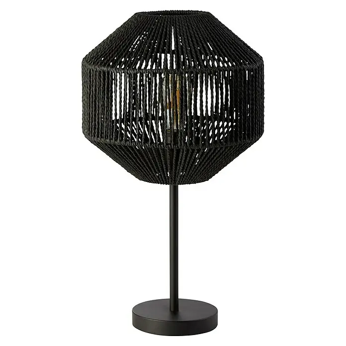 Searchlight Deko-Tischleuchte - L x B x H: 30,5 x 30,5 x 35 cm, Schwarz, E27 - Diese elegante schwarze Tischleuchte verfügt über einen Lampenschirm aus Seil und einen schlanken Sockel. Sie spendet warmes Licht.