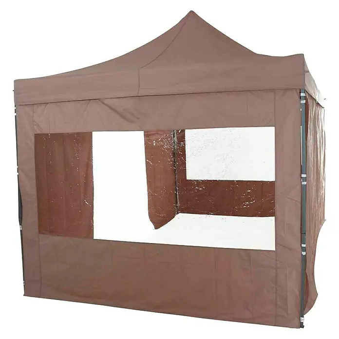 Siena Garden Faltpavillon Allrounder - B x T: 450 x 300 cm, Farbe Dach: Taupe - Ein braunes Faltzelt mit Fenster zum einfachen Aufbau für Veranstaltungen im Freien oder als Schutz vor Witterungseinflüssen.