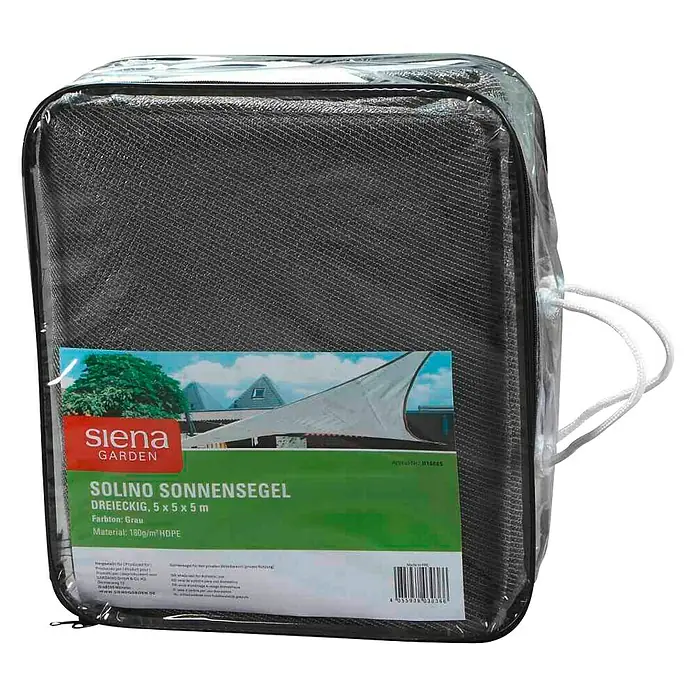 Siena Garden Sonnensegel Solino - L x B: 500 x 500 cm, Grau, Dreieckig - Verpacktes Solino Sonnensegel Dreieckig 5x5x5m von Siena Garden in Grau, Material 180g/m² HDPE für optimalen Sonnenschutz im Garten.