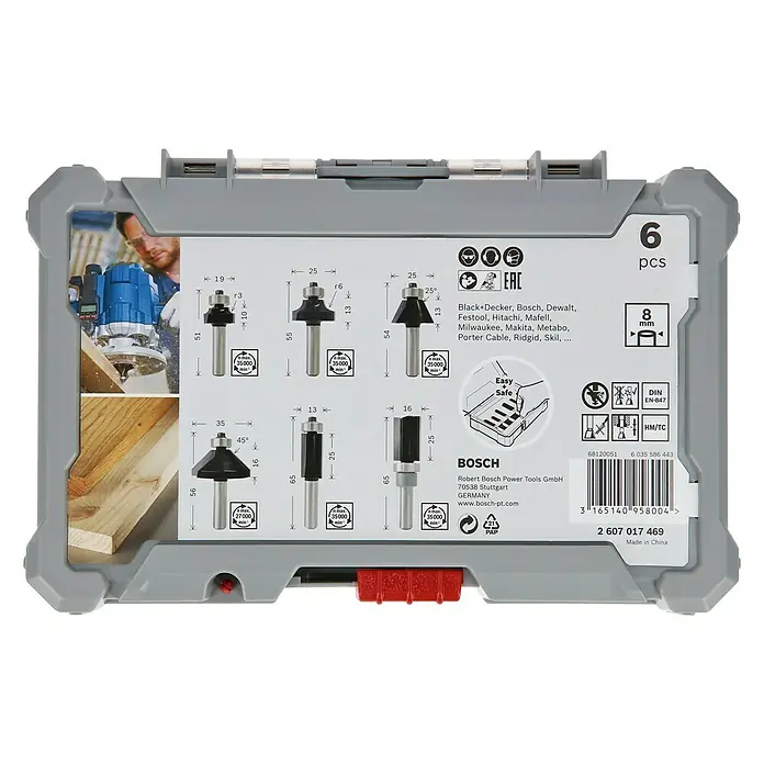 Bosch Fräser-Set Trim&Edging - 6 -tlg., Durchmesser Schaft: 8 mm - Bosch-Fräser-Set mit 6 Teilen, ideal zum Holzbearbeiten. Inklusive verschiedener Fräser für präzise Ergebnisse.