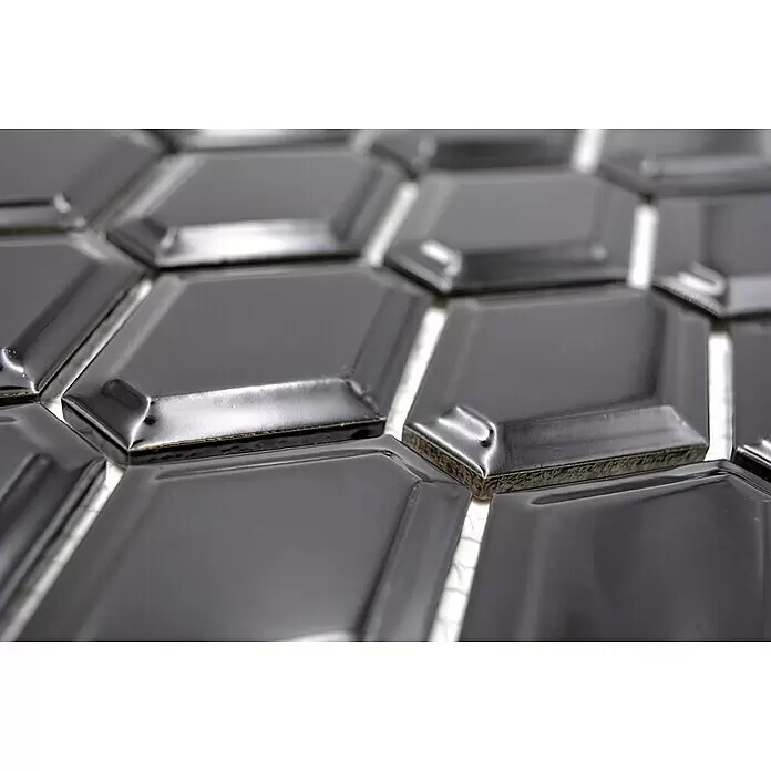 Mosaikfliese Diamant CG MD 5BG - 25,2 x 26,5 cm, Schwarz, Glänzend - Detailaufnahme