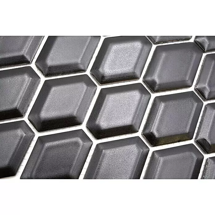 Mosaikfliese Diamant CG MD 7BM - 25,2 x 26,5 cm, Schwarz, Matt - Detailaufnahme
