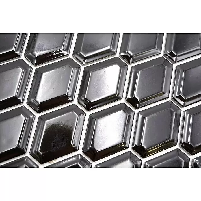 Mosaikfliese Diamant CG MD 5BG - 25,2 x 26,5 cm, Schwarz, Glänzend - Detailaufnahme