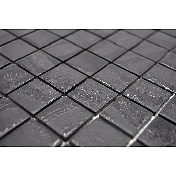 Mosaikfliese Quadrat Eco Uni TINA 03 - 31,5 x 31,5 cm, Schwarz/Anthrazit, Matt - Detailaufnahme