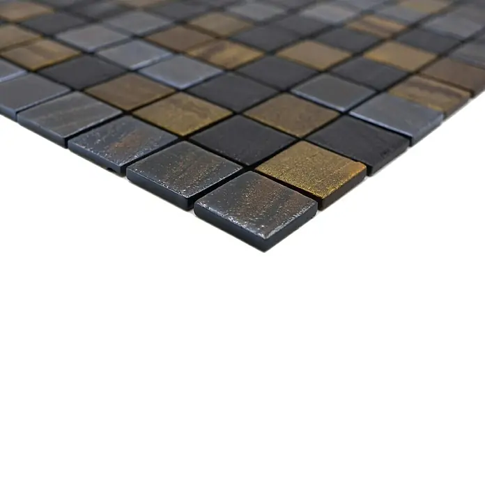 Mosaikfliese Quadrat Eco Mix TINA 357 - 31,5 x 31,5 cm, Schwarz/Anthrazit, Matt - Nahaufnahme von quadratischen Fliesen in verschiedenen Farben und Texturen, ideal für moderne Wand- und Bodengestaltung.